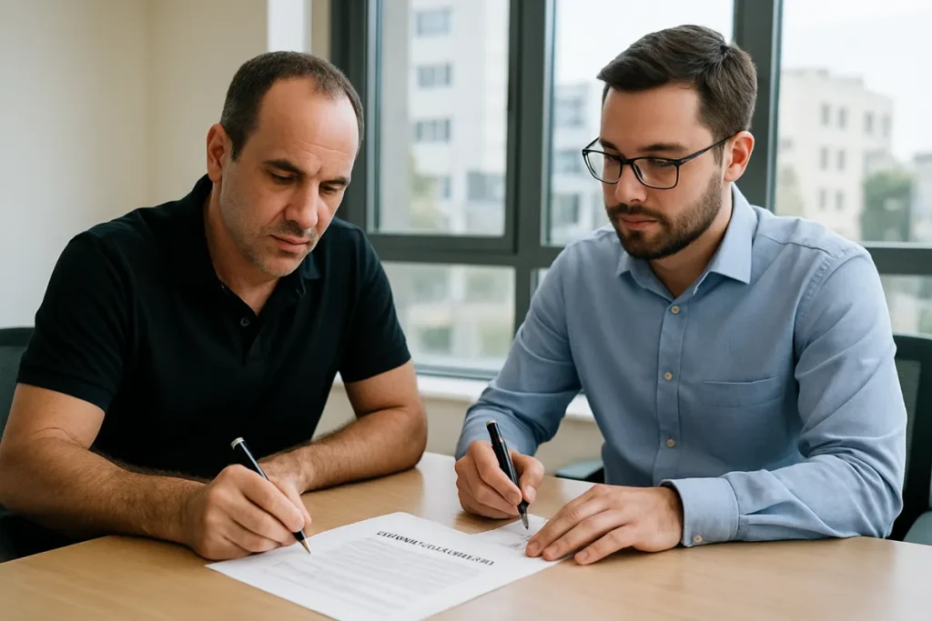 בעל עסק ונציג ספק חותמים על הסכם עיבוד מידע — בעל שליטה ומחזיק
